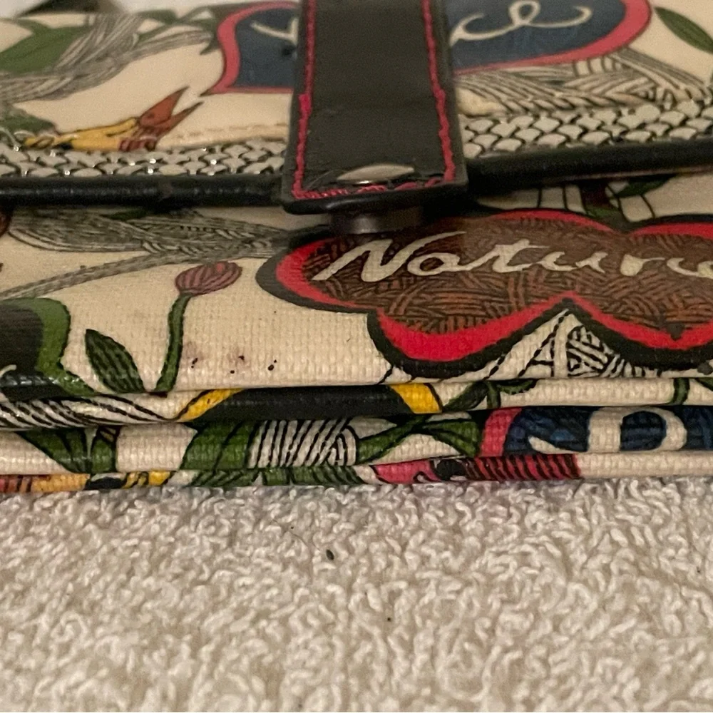 VTG: Sakroots Slim Clutch Bag (8.5 x 6) Nature Peace Ivory/Blk trim Sequins